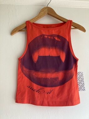 Urban Outfitters Orange Tank Top with Vampire Lips Graphic Suck It MEDIUM
